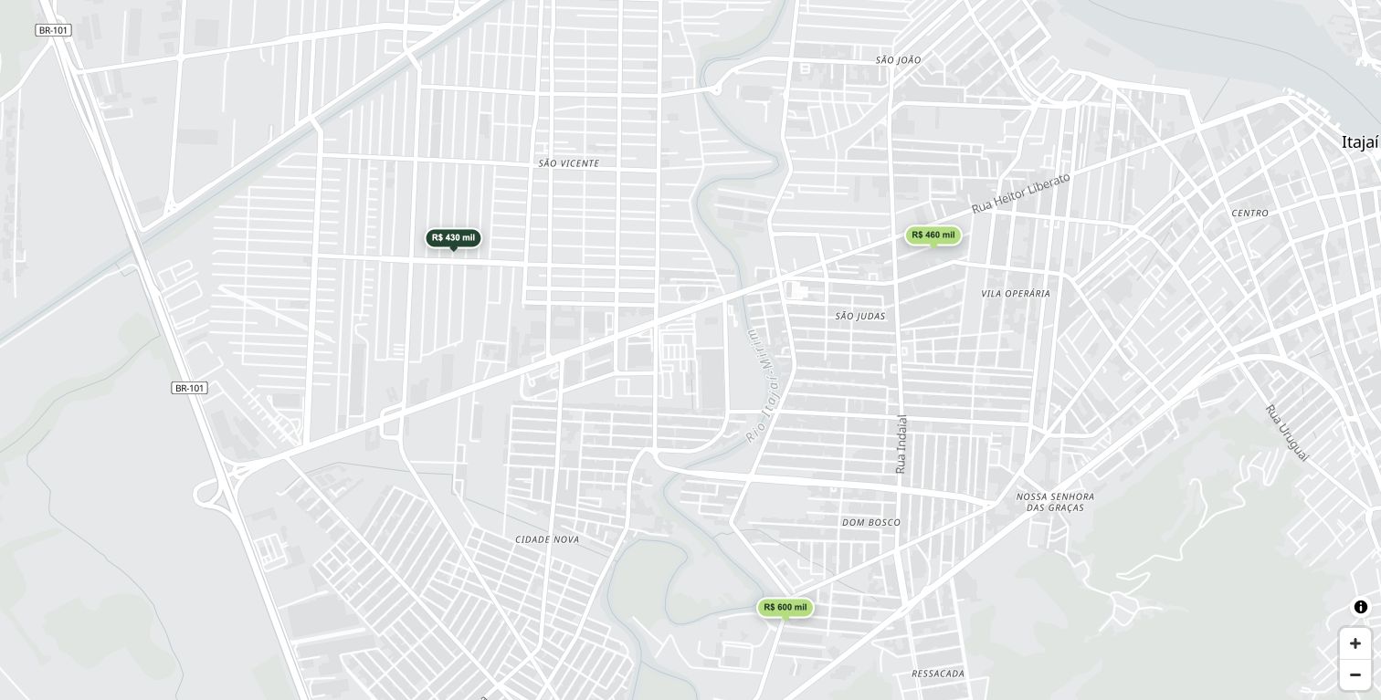 Prévia do mapa de imóveis da Lealtà em Itajaí